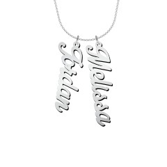 Personalized Vertical 2 Names Necklace in Glamorous Font – Sterling Silver