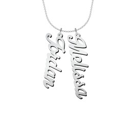Personalized Vertical 2 Names Necklace in Glamorous Font in 925 Sterling Silver