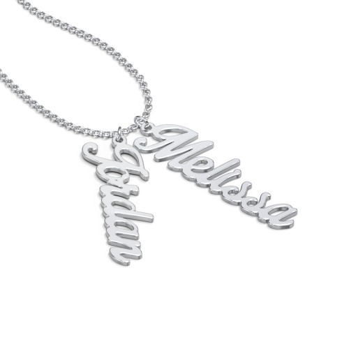 Personalized Vertical 2 Names Necklace in Glamorous Font – Sterling Silver