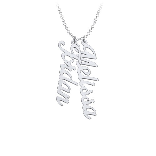 Personalized Vertical 2 Names Necklace in Glamorous Font – Sterling Silver