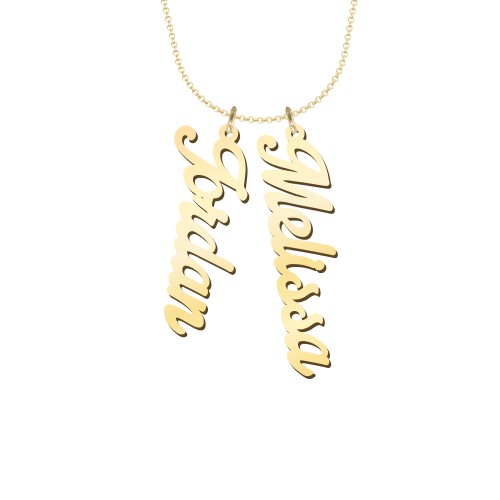 Personalized Vertical 2 Names Necklace in Glamorous Font – 10K Yellow Gold