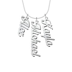 Personalized Vertical 3 Names Necklace in Glamorous Font – Sterling Silver