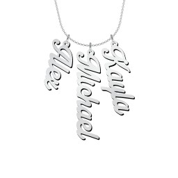 Personalized Vertical 3 Names Necklace in Glamorous Font in 925 Sterling Silver