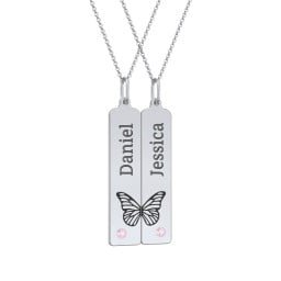 Engravable Butterfly Bar Necklace Set with Birthstones