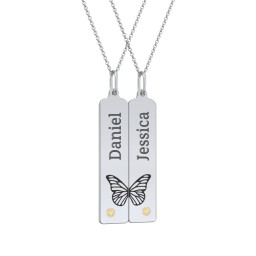 Engravable Butterfly Bar Necklace Set with Birthstones