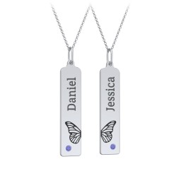 Engravable Butterfly Bar Necklace Set with Birthstones