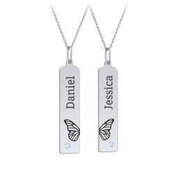 Engravable Butterfly Bar Necklace Set with Birthstones