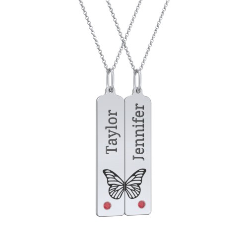 Engravable Butterfly Bar Necklace Set with Birthstones