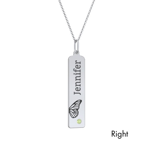 Engravable Butterfly Bar Necklace Set with Birthstones