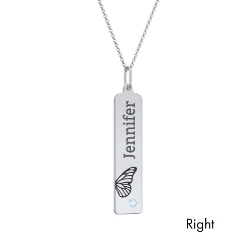 Engravable Butterfly Bar Necklace Set with Birthstones – Sterling Silver with Blue Topaz