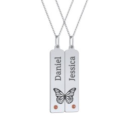 Engravable Butterfly Bar Necklace Set with Birthstones in 925 Sterling Silver with Garnet