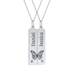 Engravable Butterfly Bar Necklace Set with Birthstones in 925 Sterling Silver with Smokey Quartz