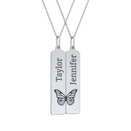 Engravable Butterfly Bar Necklace Set with Birthstones in 925 Sterling Silver with Diamond