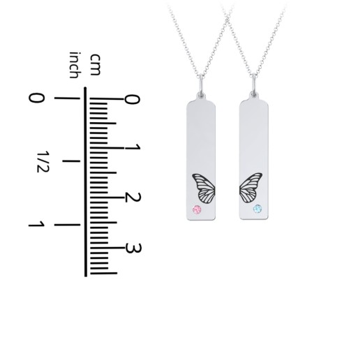 Engravable Butterfly Bar Necklace Set with Birthstones – Sterling Silver with Ruby