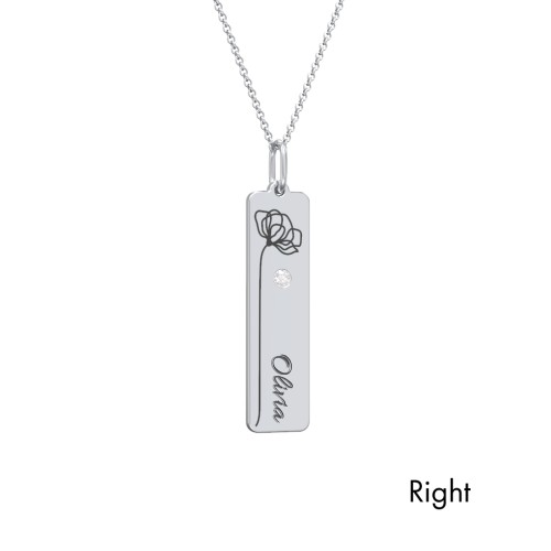 Engravable Floral Bar Necklace Set with Birthstones