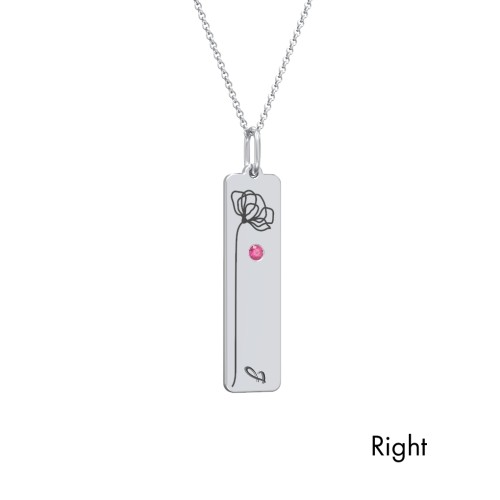 Engravable Floral Bar Necklace Set with Birthstones