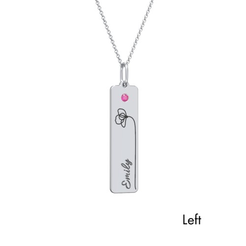 Engravable Floral Bar Necklace Set with Birthstones – Sterling Silver with Ruby