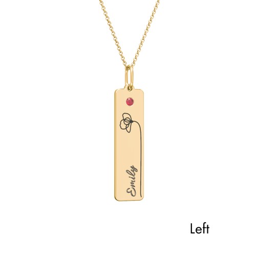 Engravable Floral Bar Necklace Set with Birthstones