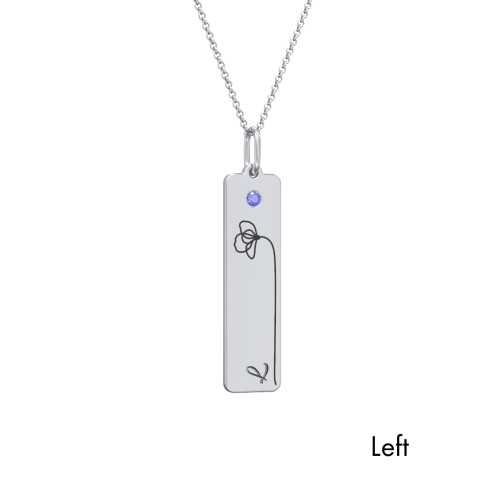 Engravable Floral Bar Necklace Set with Birthstones