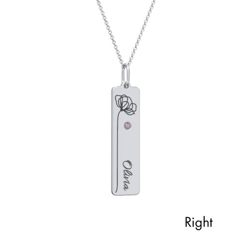 Engravable Floral Bar Necklace Set with Birthstones – Sterling Silver with Alexandrite