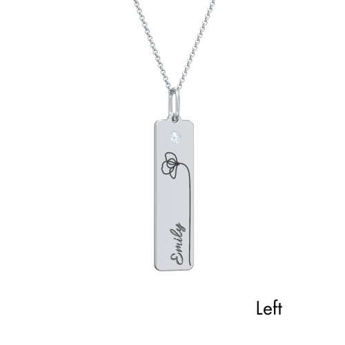 Engravable Floral Bar Necklace Set with Birthstones – Sterling Silver with Aquamarine