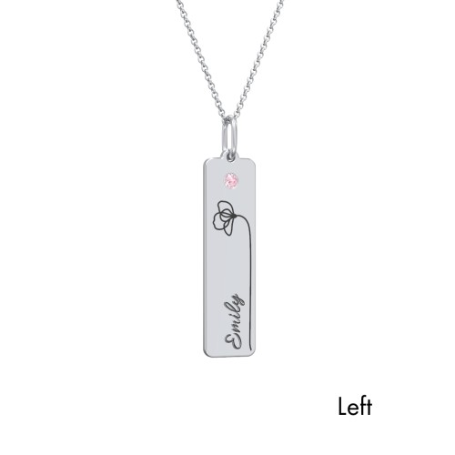 Engravable Floral Bar Necklace Set with Birthstones – Sterling Silver with Pink Tourmaline