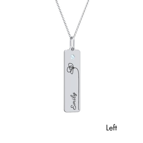 Engravable Floral Bar Necklace Set with Birthstones – Sterling Silver with Blue Topaz