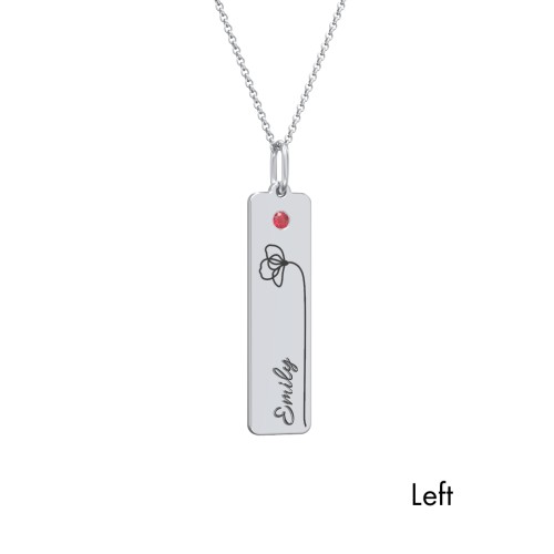 Engravable Floral Bar Necklace Set with Birthstones – Sterling Silver with Garnet