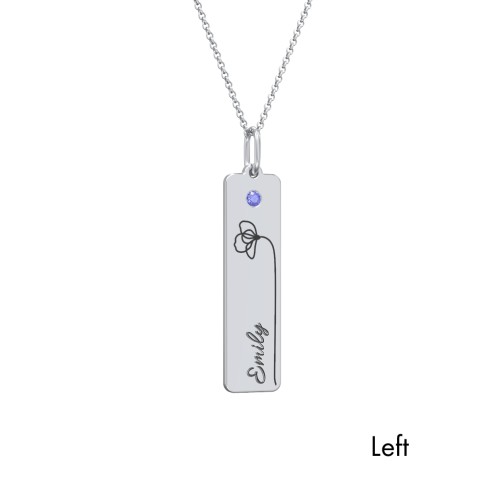 Engravable Floral Bar Necklace Set with Birthstones – Sterling Silver with Blue Sapphire and Ruby