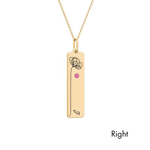 Engravable Floral Bar Necklace Set with Birthstones – 10K Yellow Gold with Blue Sapphire and Ruby