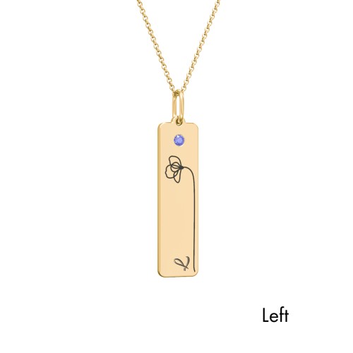 Engravable Floral Bar Necklace Set with Birthstones – 10K Yellow Gold with Blue Sapphire and Ruby