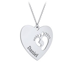 Engravable Heart with Baby Feet Cutouts Pendant