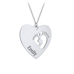 Engravable Heart with Baby Feet Cutouts Pendant