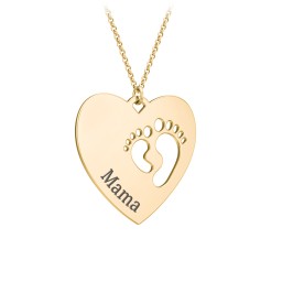 Engravable Heart with Baby Feet Cutouts Pendant in 18K Gold Plated Silver