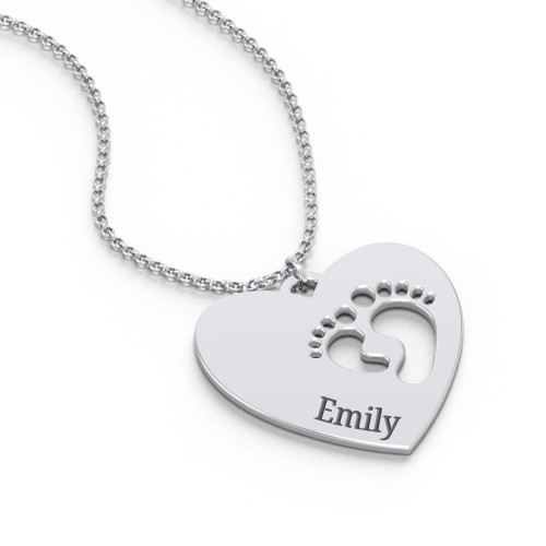 Engravable Heart with Baby Feet Cutouts Pendant – Sterling Silver