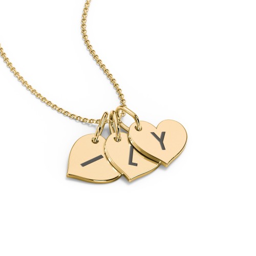Initial 3 Heart Disc Necklace – 18K Gold Plated Silver