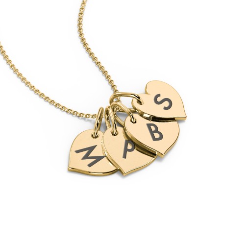 Initial 4 Heart Disc Necklace – 18K Gold Plated Silver
