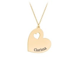 Engravable Heart In Heart Necklace with Heart Cutouts