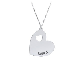 Engravable Heart In Heart Necklace with Heart Cutouts