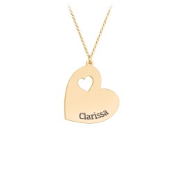 Engravable Heart In Heart Necklace with Heart Cutouts in 10K Solid Yellow Gold