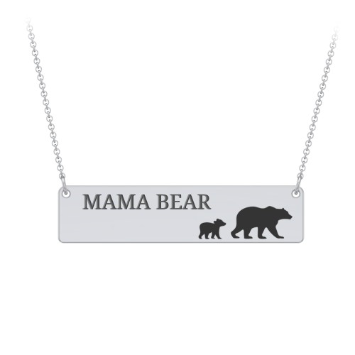 Engravable Mama Bear Bar Necklace with 1 Cub