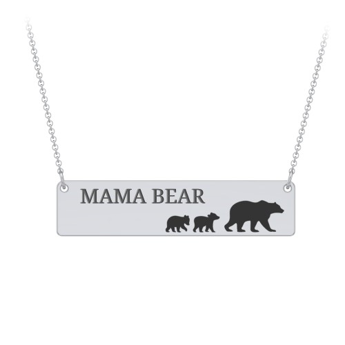 Engravable Mama Bear Bar Necklace with 2 Cubs