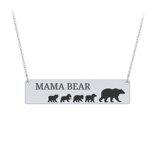 Engravable Mama Bear Bar Necklace with 4 Cubs – Sterling Silver