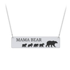 Engravable Mama Bear Bar Necklace with 4 Cubs – Sterling Silver