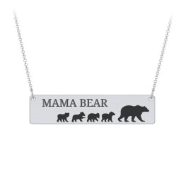 Engravable Mama Bear Bar Necklace with 4 Cubs in 925 Sterling Silver