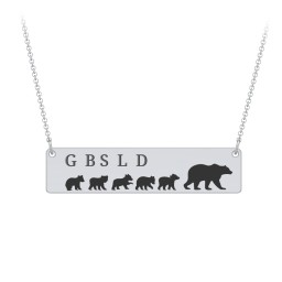 Engravable Mama Bear Bar Necklace with 5 Cubs in 925 Sterling Silver