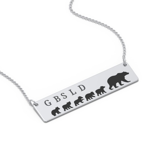 Engravable Mama Bear Bar Necklace with 5 Cubs – Sterling Silver