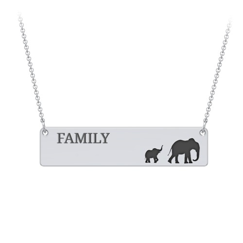 Engravable Mama Elephant Bar Necklace with 1 Calf