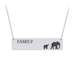 Engravable Mama Elephant Bar Necklace with 1 Calf in 925 Sterling Silver