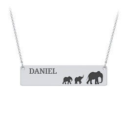 Engravable Mama Elephant Bar Necklace with 2 Calves in 925 Sterling Silver